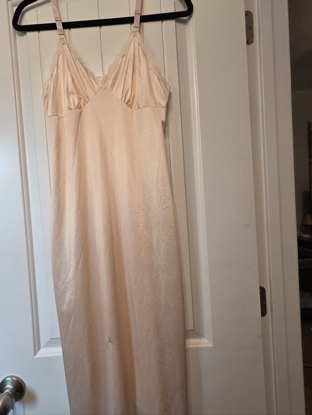 Silky Champagne Slip Dress with Lace Trim